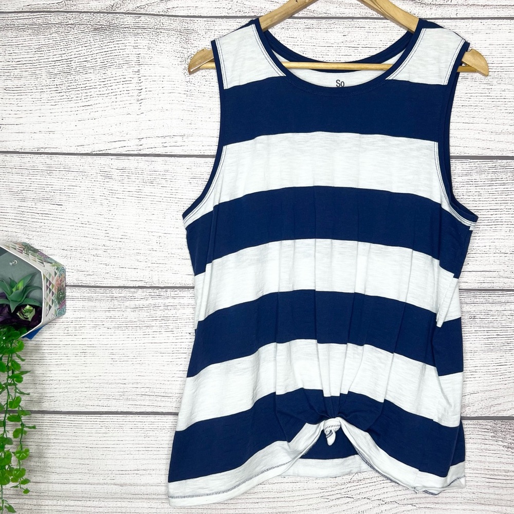SO Navy Blue & White Striped Twist Knot Sleeveless Top Size XL